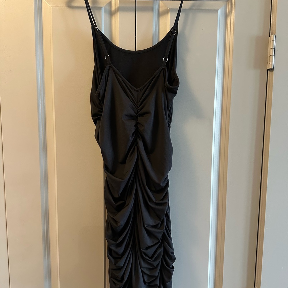 Black Ruched Spaghetti Strap Slip Dress